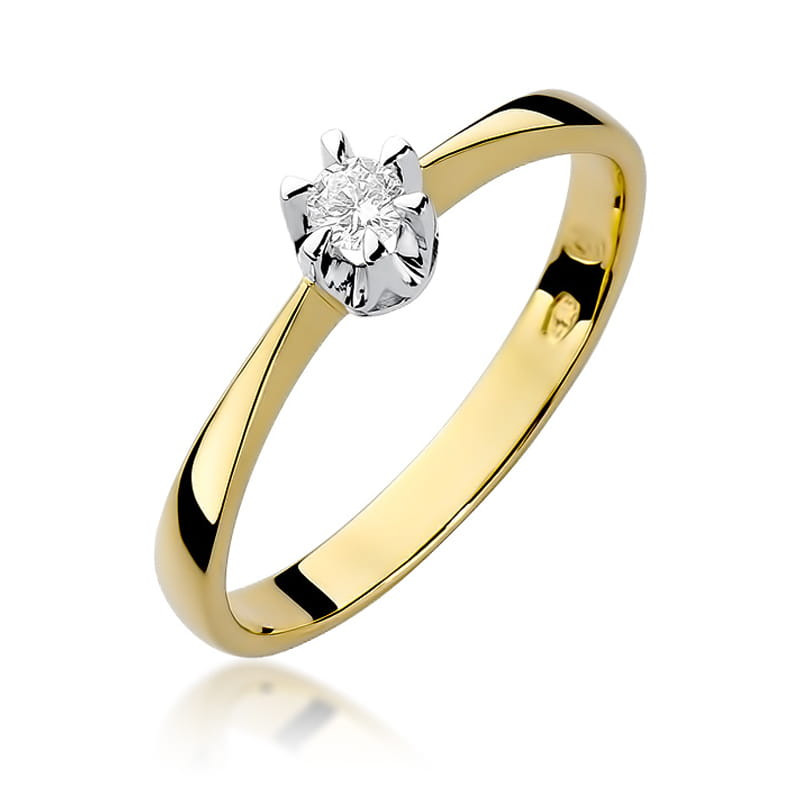 "Pierścionek W111 z diamentem 0,15ct w żółtym złocie - Daimana.p