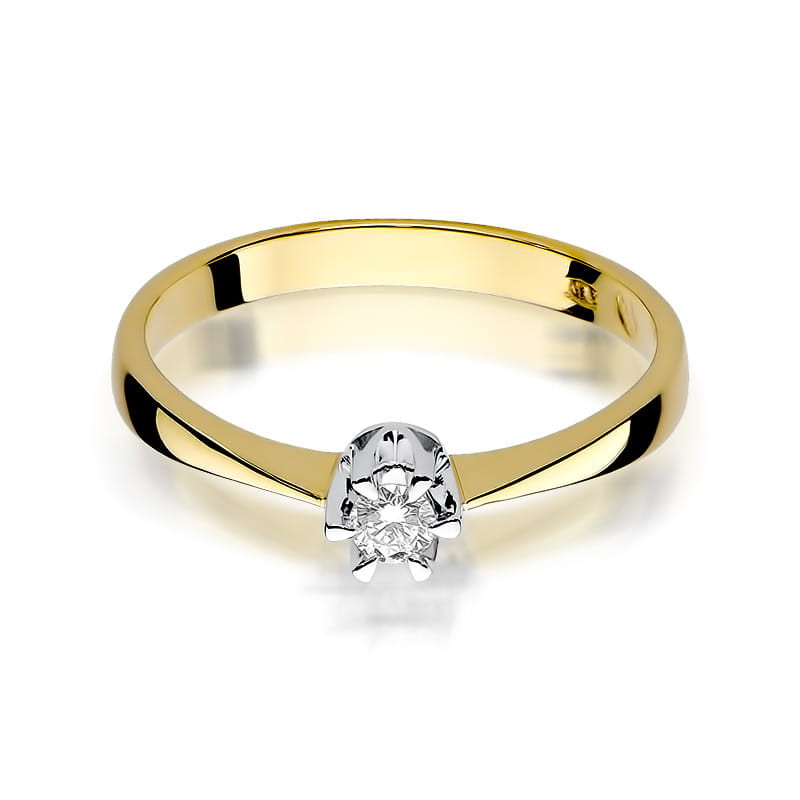 "Pierścionek W111 z diamentem 0,15ct w żółtym złocie - Daimana.p