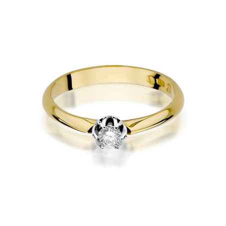 "Pierścionek W134 z diamentem 0,10ct w żółtym złocie - Daimana.p