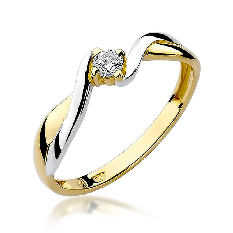 "Pierścionek W208 z diamentem 0,08ct w żółtym złocie - Daimana.p