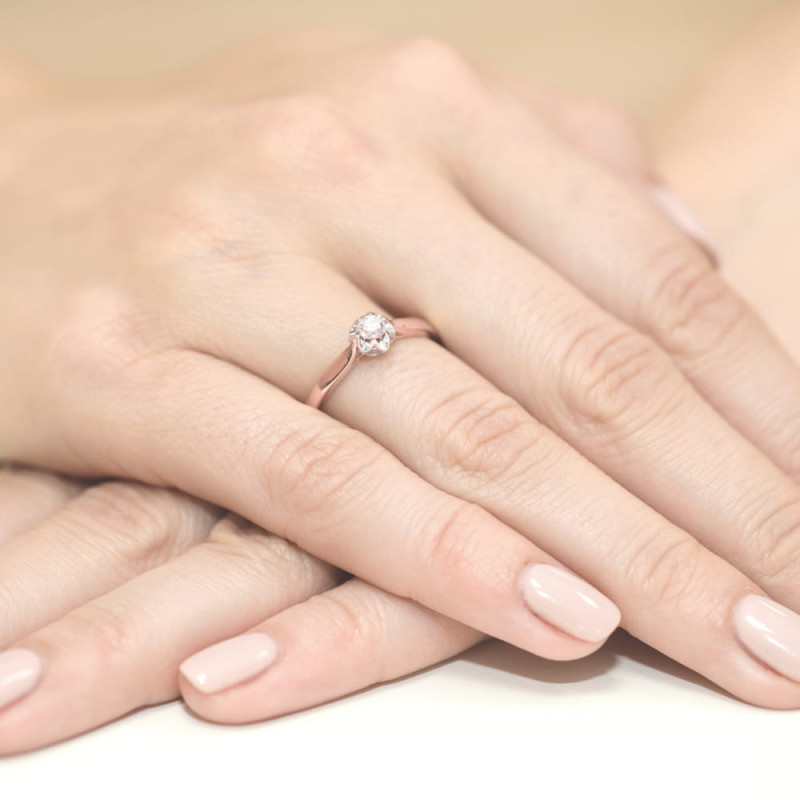 Pierścionek W062 Diament 0,15ct różowe złoto